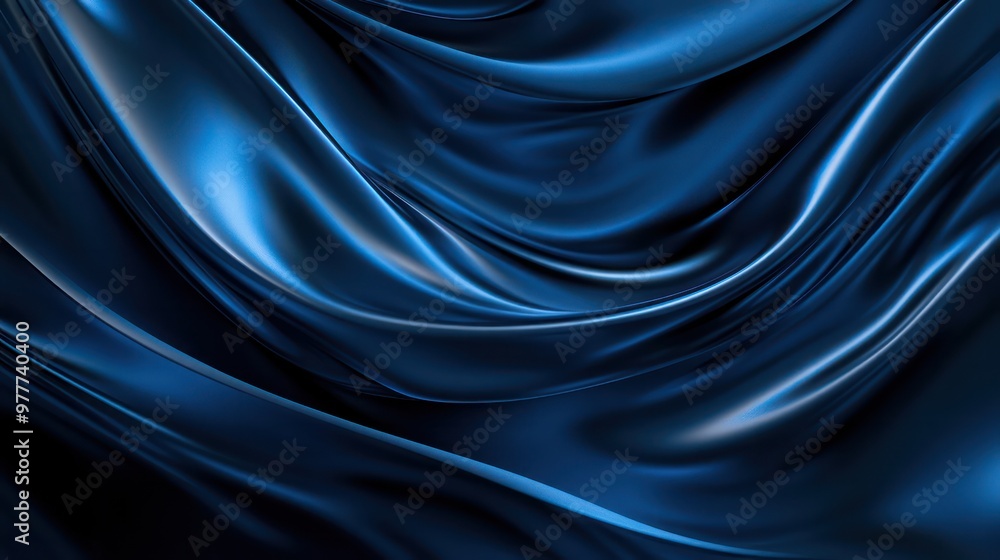 A blue fabric with a wave pattern. The fabric is very long and has a very smooth texture A blue fabric with a wave pattern. The fabric is very long and has a very smooth texture