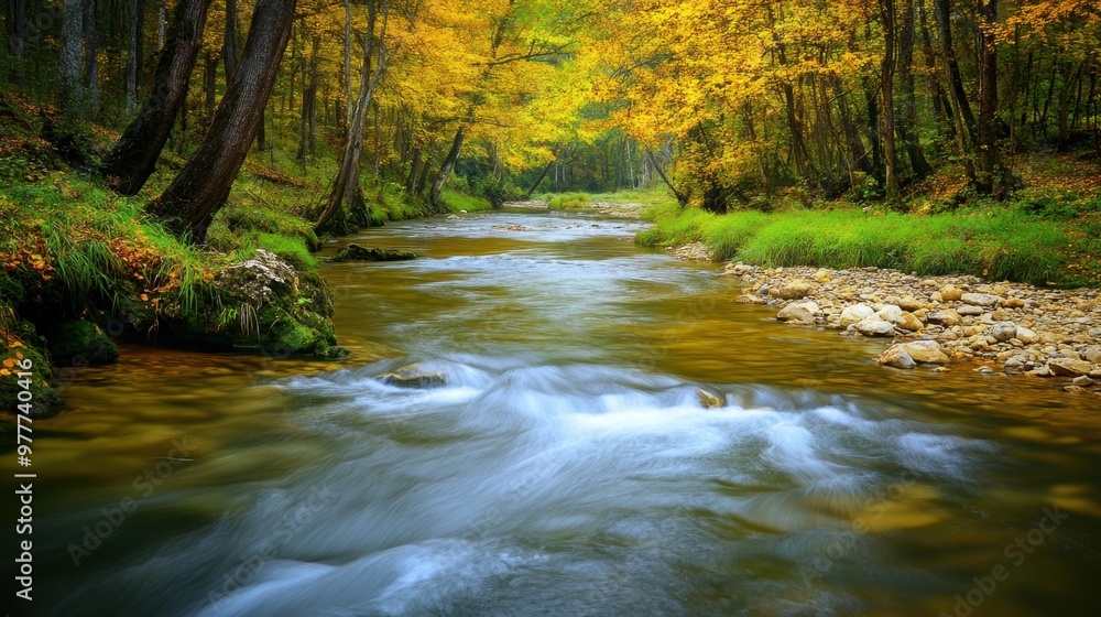 A peaceful river flowing through a forest, 50 keywords A peaceful river flowing through a forest, 50 keywords
