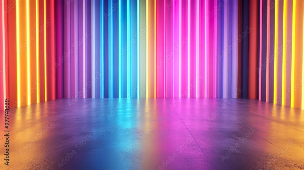 Abstract background with colorful stripes on a concrete wall and floor Abstract background with colorful stripes on a concrete wall and floor