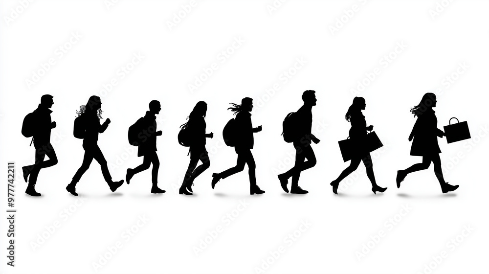 Shopping Frenzy Silhouette, silhouettes of people running toward a sale banner, with copy space, Black Friday Shopping Frenzy Silhouette, silhouettes of people running toward a sale banner, with copy space, Black Friday