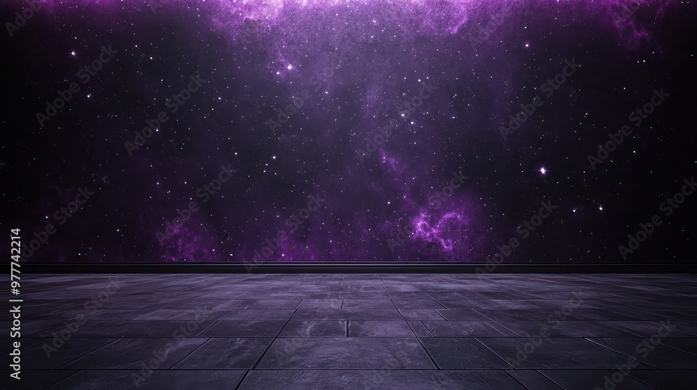A purple background with stars and a black floor A purple background with stars and a black floor