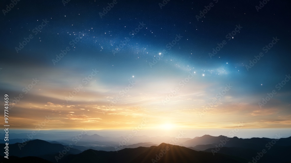Stars dotting night sky, horizon and clouds, quiet darkness. Stars dotting night sky, horizon and clouds, quiet darkness.