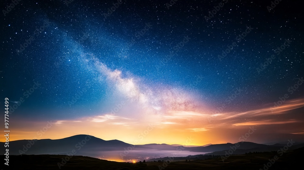 Stars illuminating night sky, open horizon, scattered clouds, peaceful darkness. Stars illuminating night sky, open horizon, scattered clouds, peaceful darkness.