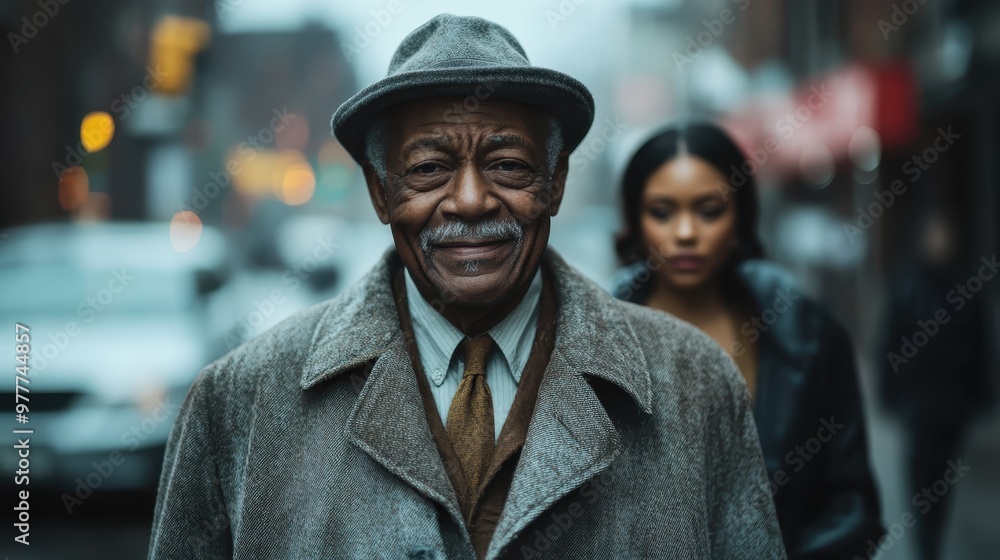 A senior gentleman smiles gently on a city street, his warmth and kindness radiating among the urban landscape, as he carries the legacy of past generations. A senior gentleman smiles gently on a city street, his warmth and kindness radiating among the urban landscape, as he carries the legacy of past generations.