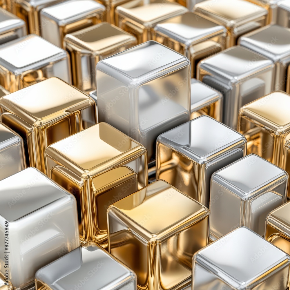 Gold Platinum Blocks Cubes on White Background. 3D Rendering for Wealth and Success Concept Gold Platinum Blocks Cubes on White Background. 3D Rendering for Wealth and Success Concept