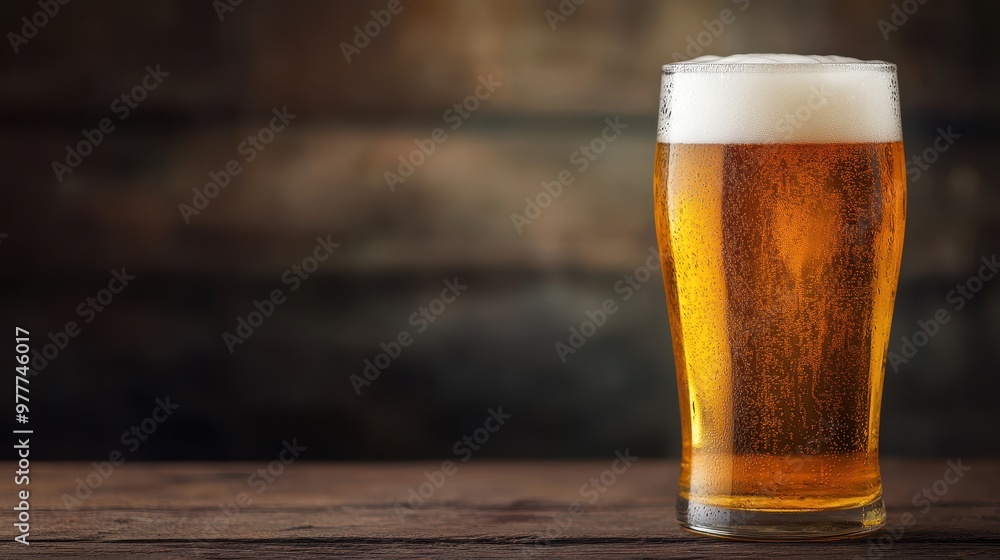 A refreshing glass of golden beer with a foamy head, set against a rustic wooden background, ideal for beverage-related themes. A refreshing glass of golden beer with a foamy head, set against a rustic wooden background, ideal for beverage-related themes.