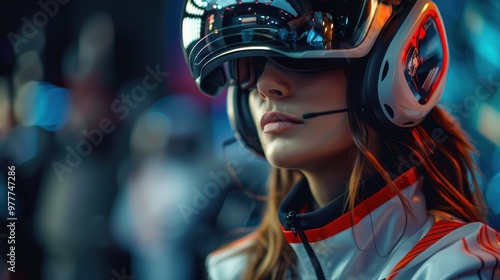 A player wearing virtual reality glasses at the stadium. An athlete plays with virtual reality glasses at the stadium