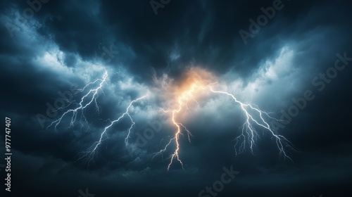 Thunderstorm, dramatic weather event, lightning spectacle. photo