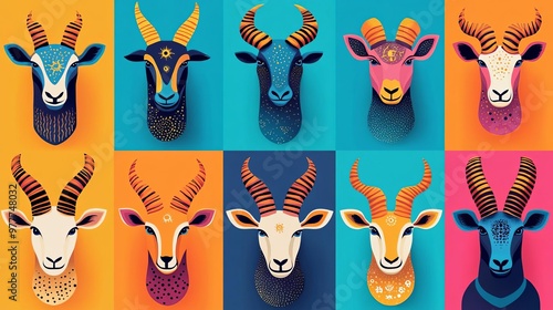 Abstract representation of each zodiac sign using unique textures and color gradients, modern art style photo