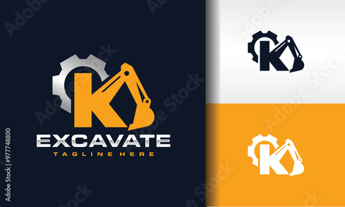 letter K excavator gear logo
