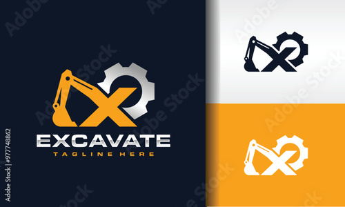 letter X excavator gear logo