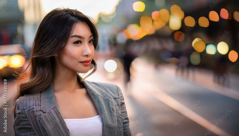 Fototapeta premium beautiful young woman in the city centre, AI generated