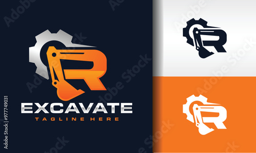 letter R excavator gear logo