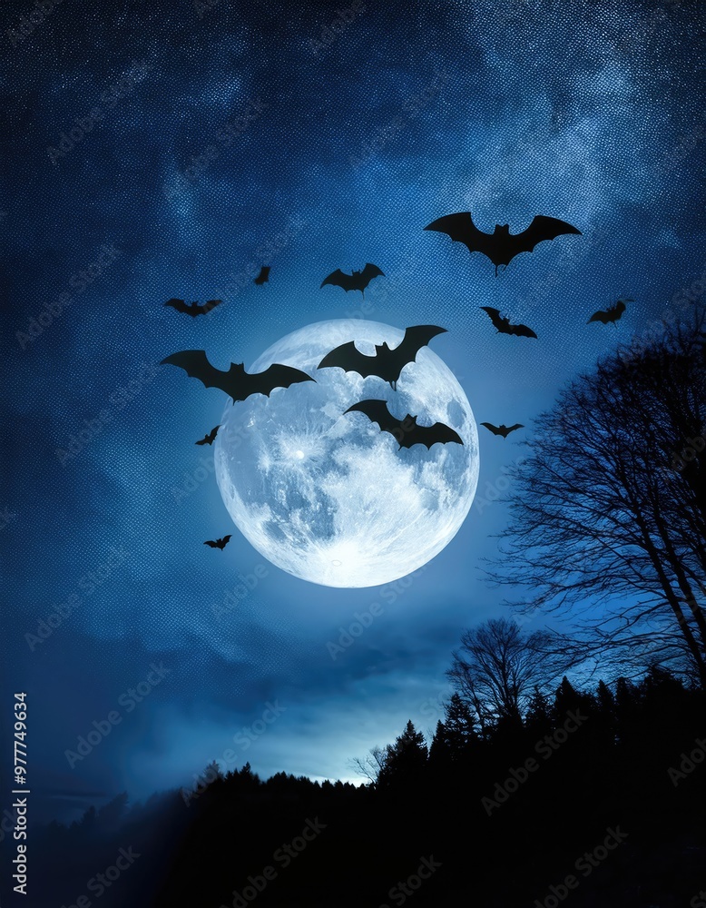 Bats fly by a full moon Bats fly by a full moon