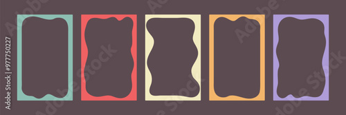 Color frames set. Squiggle, smooth waves border for text or image. Empty form shapes. Vector 