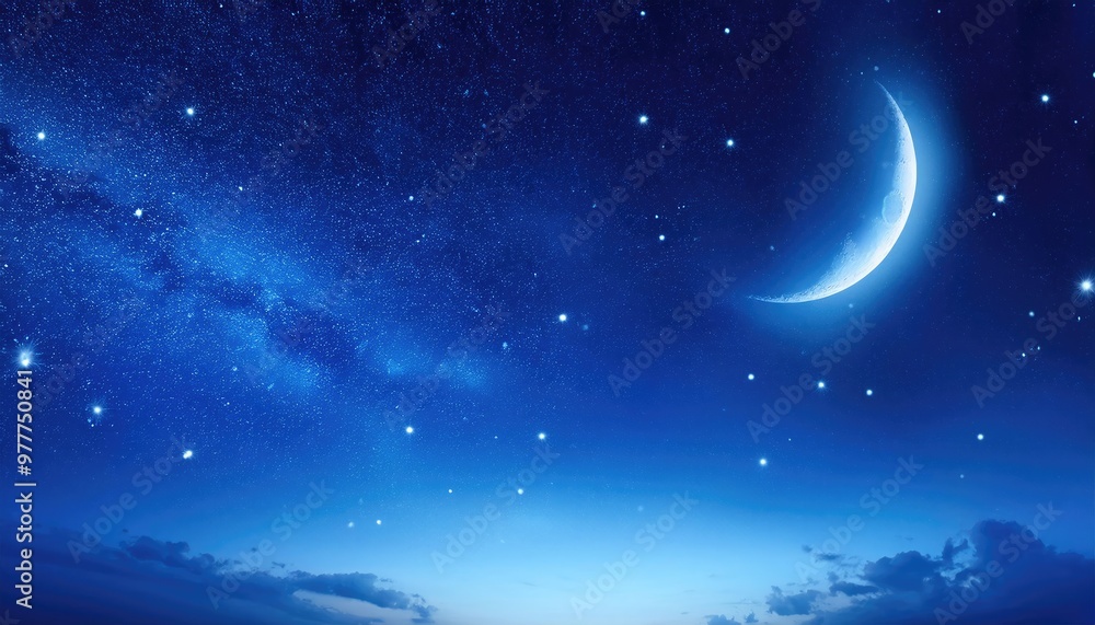 Crescent moon and stars shine bright Crescent moon and stars shine bright