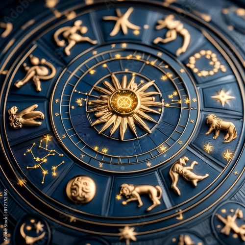 Wallpaper Mural Close-up of zodiac signs glowing on an astrological globe, cosmic and precise detail Torontodigital.ca