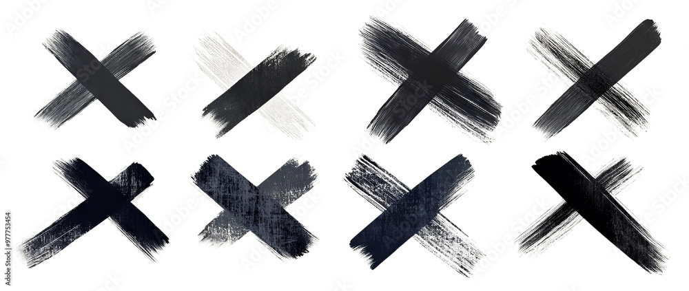 Obraz premium Set of hand-drawn check marks and X's, Isolated PNG with Transparent Background