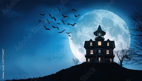 Spooky house under full moon photo