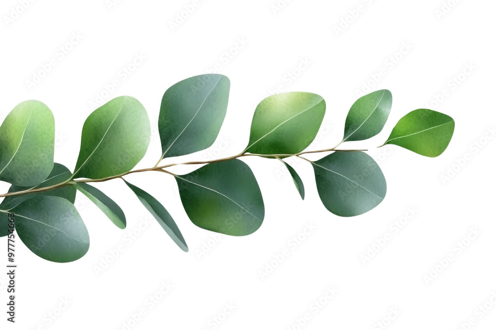 Fototapeta premium Watercolor Green Eucalyptus Leaves Garland, Isolated PNG with Transparent Background