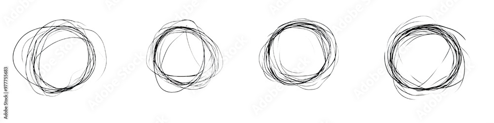 Hand-drawn doodle scribble circle shapes, Isolated PNG with Transparent Background Hand-drawn doodle scribble circle shapes, Isolated PNG with Transparent Background