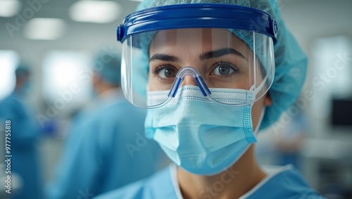 Dedicated healthcare worker in PPE exuding resilience in a bright medical facility