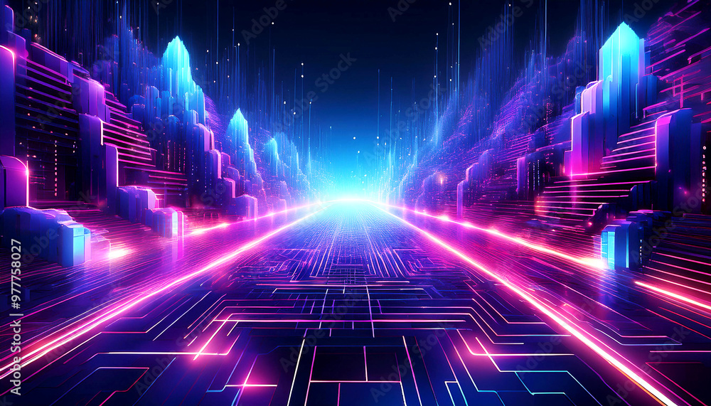 Futuristic Digital Landscape with Neon Circuit Patterns Futuristic Digital Landscape with Neon Circuit Patterns