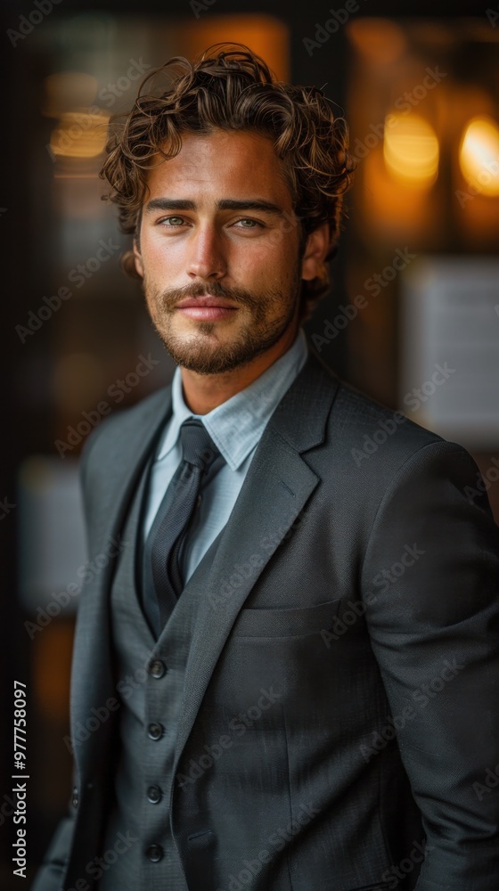 Man in a suit and tie posing for a picture, job interview, best job candidate, business background, vertical background Man in a suit and tie posing for a picture, job interview, best job candidate, business background, vertical background