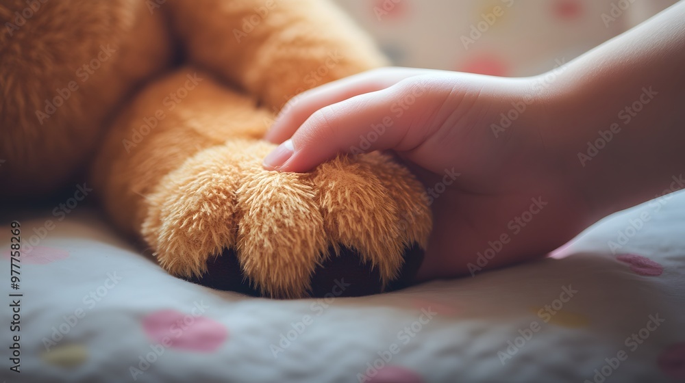 Hand Holding a Stuffed Animal’s Paw: A hand holding the paw of a plush stuffed animal, with a soft-focus nursery in the background.
Hand Holding a Stuffed Animal’s Paw: A hand holding the paw of a plush stuffed animal, with a soft-focus nursery in the background.