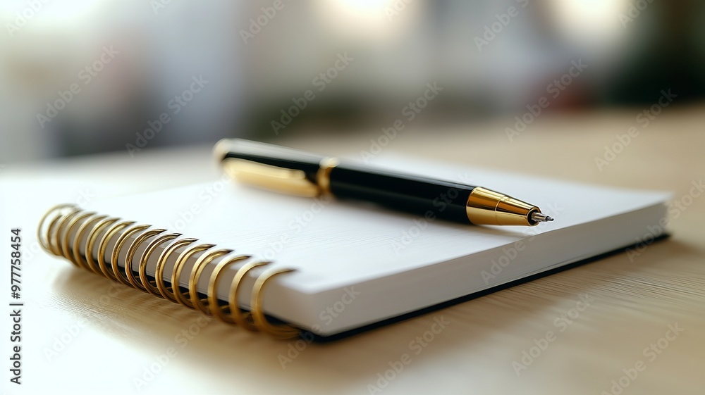 Elegant Black Pen on a White Notebook - Close Up Elegant Black Pen on a White Notebook - Close Up