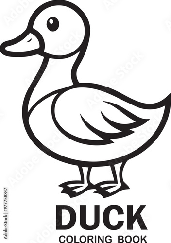 Duck vector coloring book black and white for KIDS.
