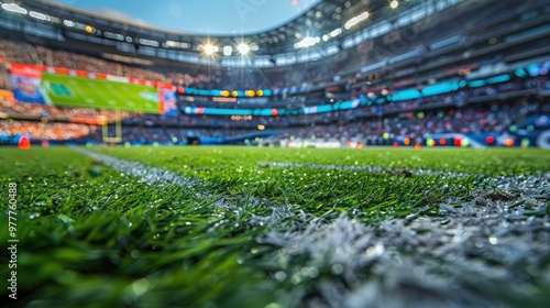 A large football stadium full of spectators waiting for the evening football match