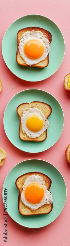 Delicious fried eggs on toast served on colorful plates, perfect for breakfast or brunch. Delicious fried eggs on toast served on colorful plates, perfect for breakfast or brunch.