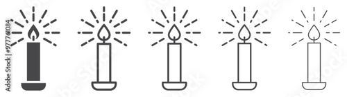 Candle icons set. Candlestick, party, religion commemorative. Vector. EPS10.