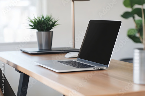 Wallpaper Mural Minimalist office with a clean desk, laptop, and simple decor Torontodigital.ca
