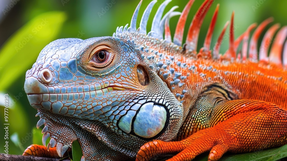 Fototapeta premium Colorful Lizard Resting in Tropical Jungle Habitat