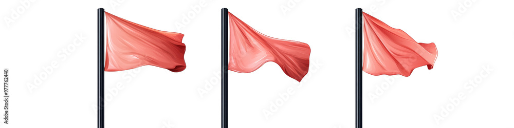 Simple Red Flags on a Black Pole, Isolated PNG with Transparent Background