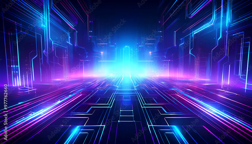 Abstract Technology Landscape with Neon Lights Abstract Technology Landscape with Neon Lights