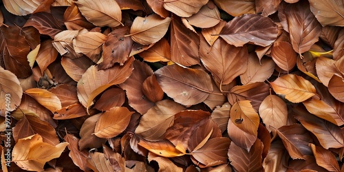 piles of brown dry tree leaves background