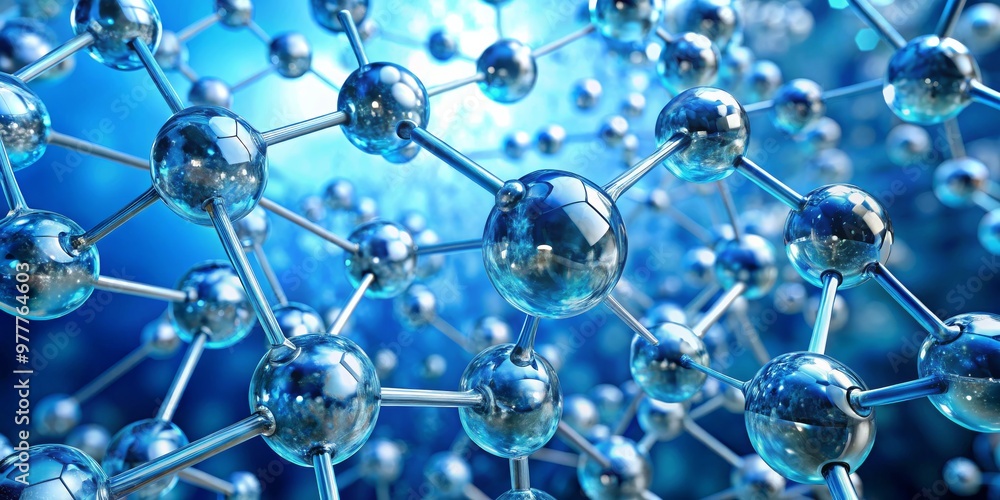 Blue Atoms Connected in a Network, 3D Rendered Molecular Structure, Abstract Science Concept, Science, Chemistry, Atoms Blue Atoms Connected in a Network, 3D Rendered Molecular Structure, Abstract Science Concept, Science, Chemistry, Atoms