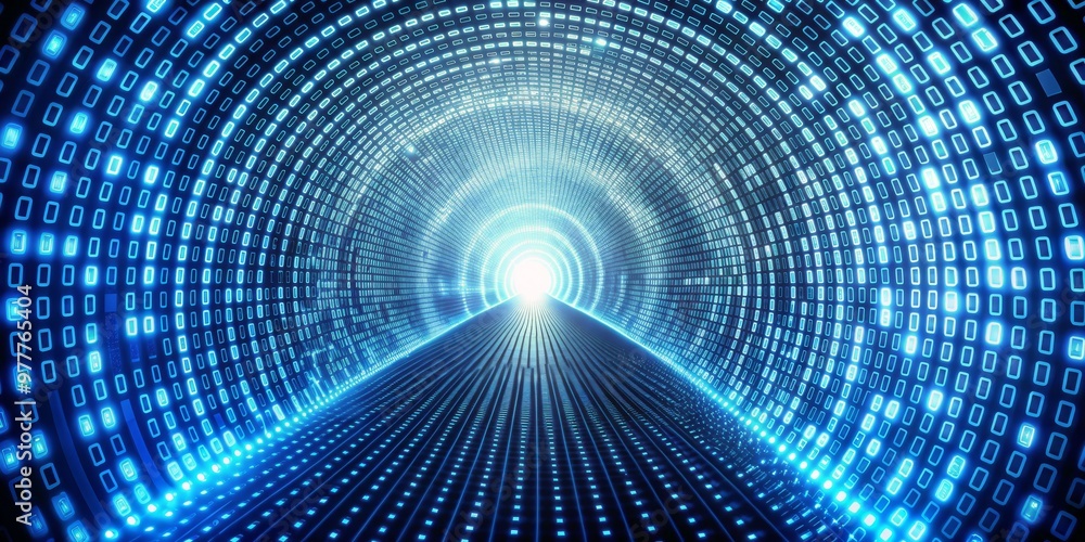 Digital Tunnel A Perspective of Binary Code in a Glowing Blue Tunnel ...