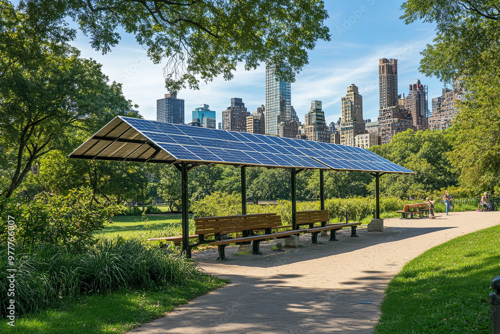 Naklejka premium Public parks with solar-powered amenities