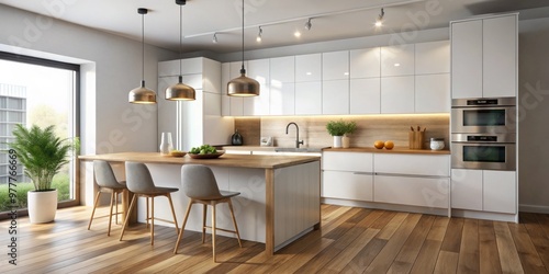 Modern Kitchen Island with White Cabinets and Pendant Lights, kitchen design, kitchen decor, home decor