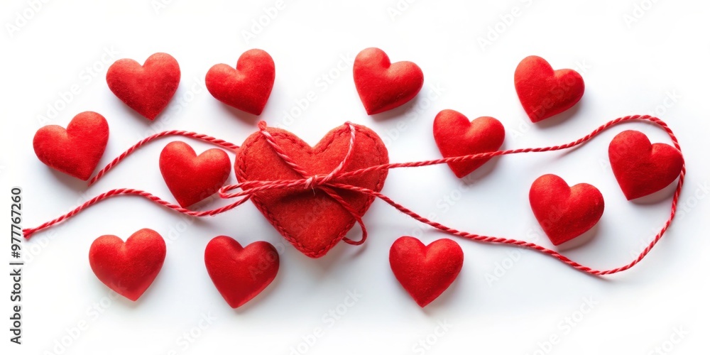 Red Hearts Connected by Twine, Valentine's Day, Love, Romance, Hearts Red Hearts Connected by Twine, Valentine's Day, Love, Romance, Hearts