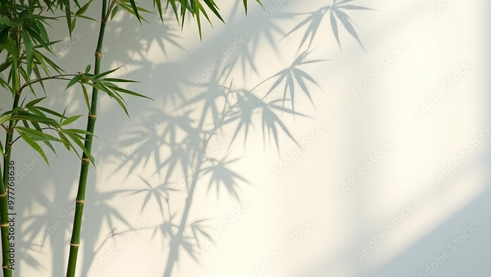 Obraz premium Tranquil bamboo leaf shadows on white wall