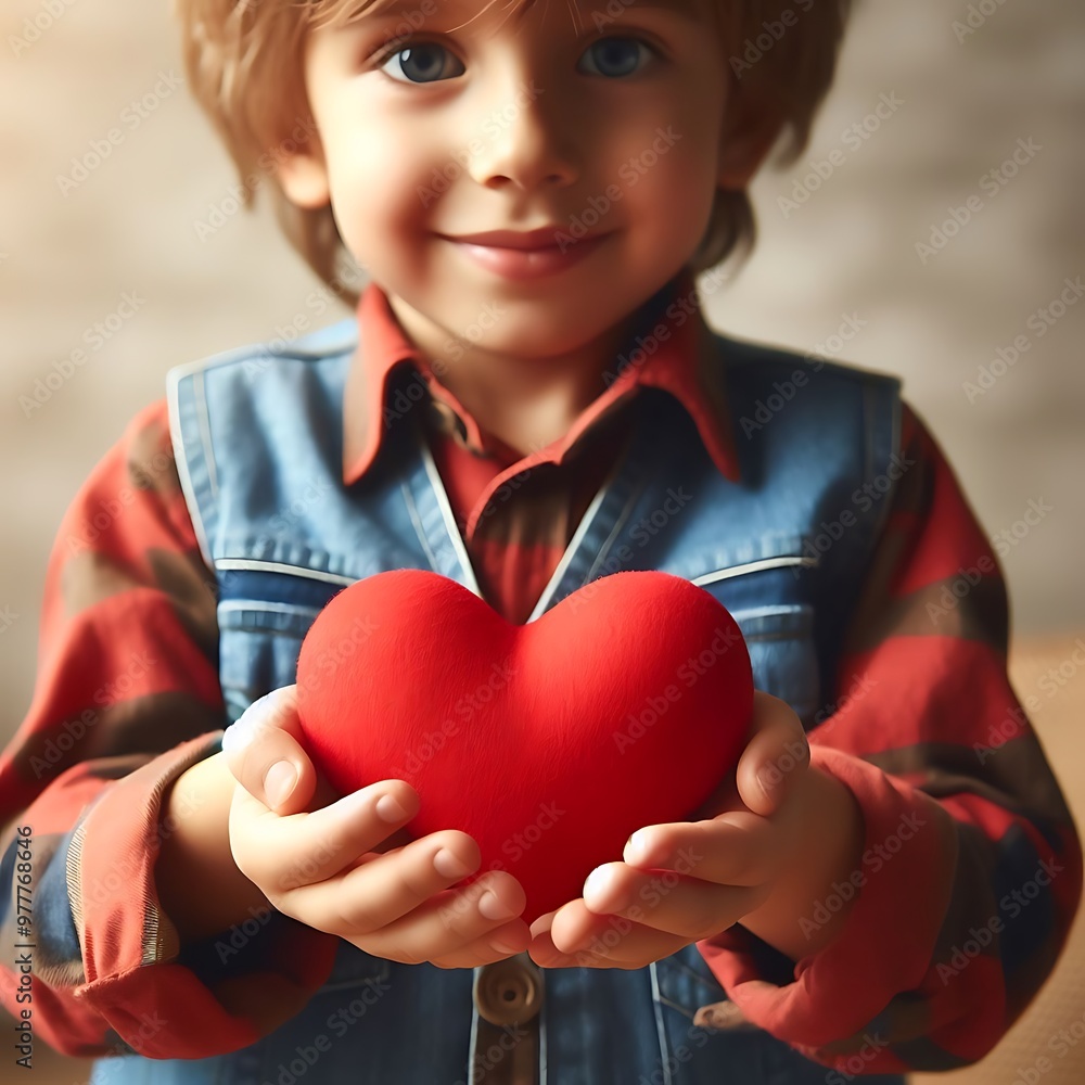 Little boy holding red heart in hands Little boy holding red heart in hands
