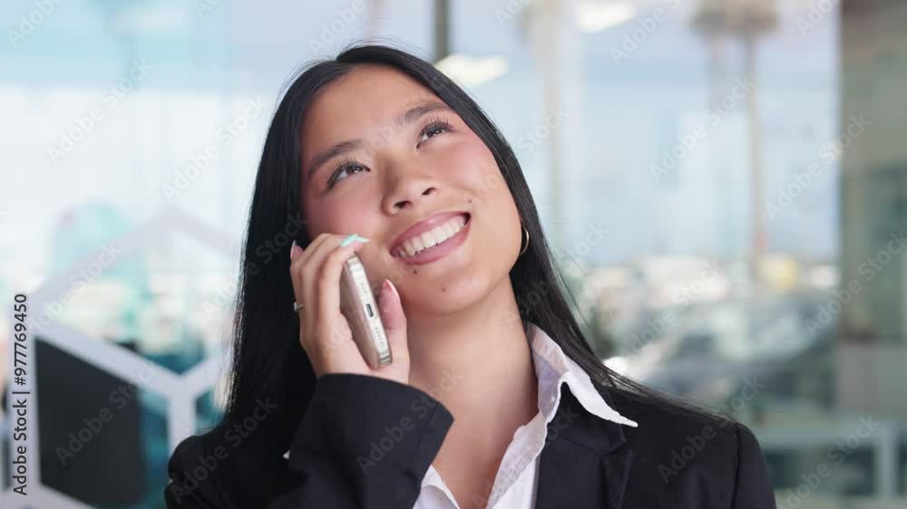 Businesswoman is having a pleasant conversation on her phone Businesswoman is having a pleasant conversation on her phone