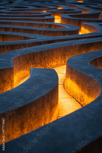 Maze with a single path illuminated  representing clear strategic direction