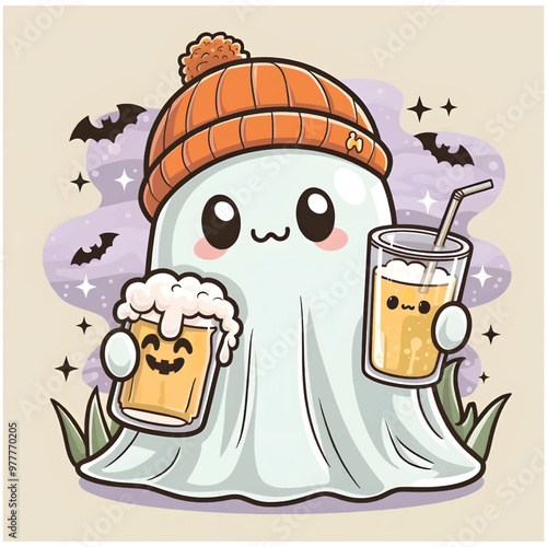 A kawaii illustration of a ghostly chibi