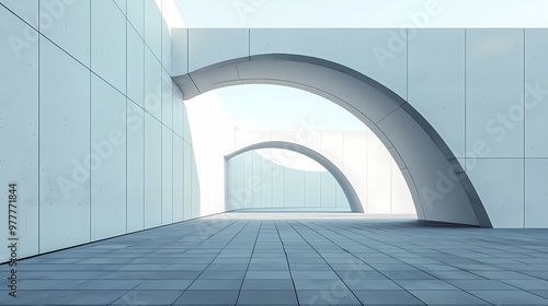 Abstract Modern Architecture with Curved Arches and Tiled Floor.